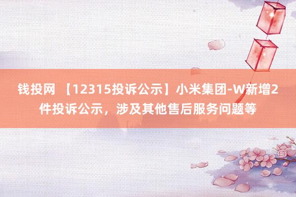 钱投网 【12315投诉公示】小米集团-W新增2件投诉公示，涉及其他售后服务问题等