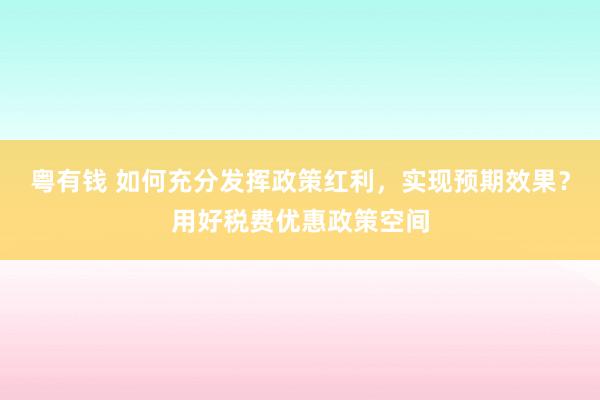 粤有钱 如何充分发挥政策红利，实现预期效果？用好税费优惠政策空间